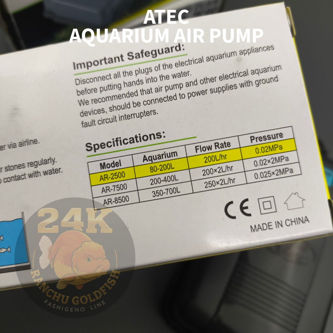 ATEC Aquarium Air Pump Adjustable Oxygen Pump AR-2500/AR-7500/AR-8500 for Fish Tank and Aquaculture