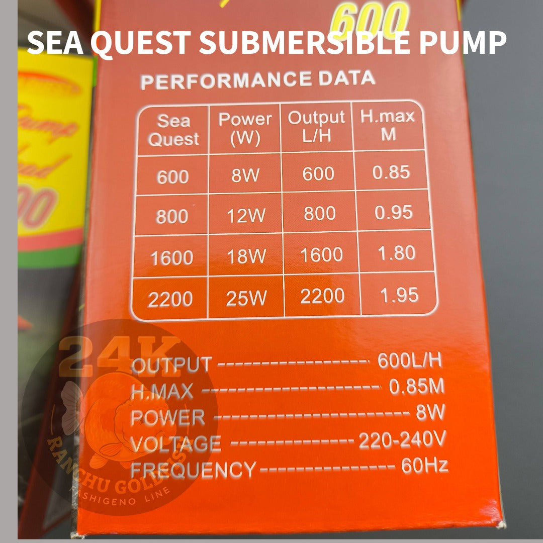 Sea Quest Submersible Water Pump SQ2200 / SQ1600 / SQ800 / SQ600 Aquarium, Pond, Hydroponics, Fountain Pump