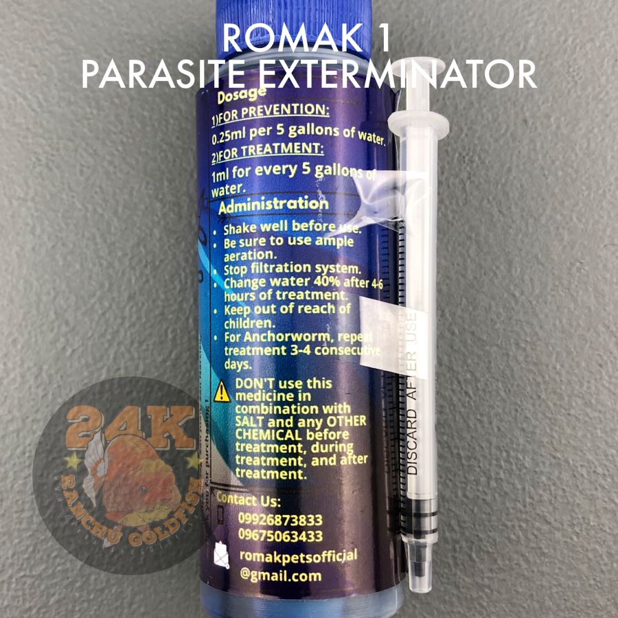 Romak 1 Parasite Exterminator Lice/Kuto/Anchor Worm Treatment for Pet Fish and Aquaculture 100ml