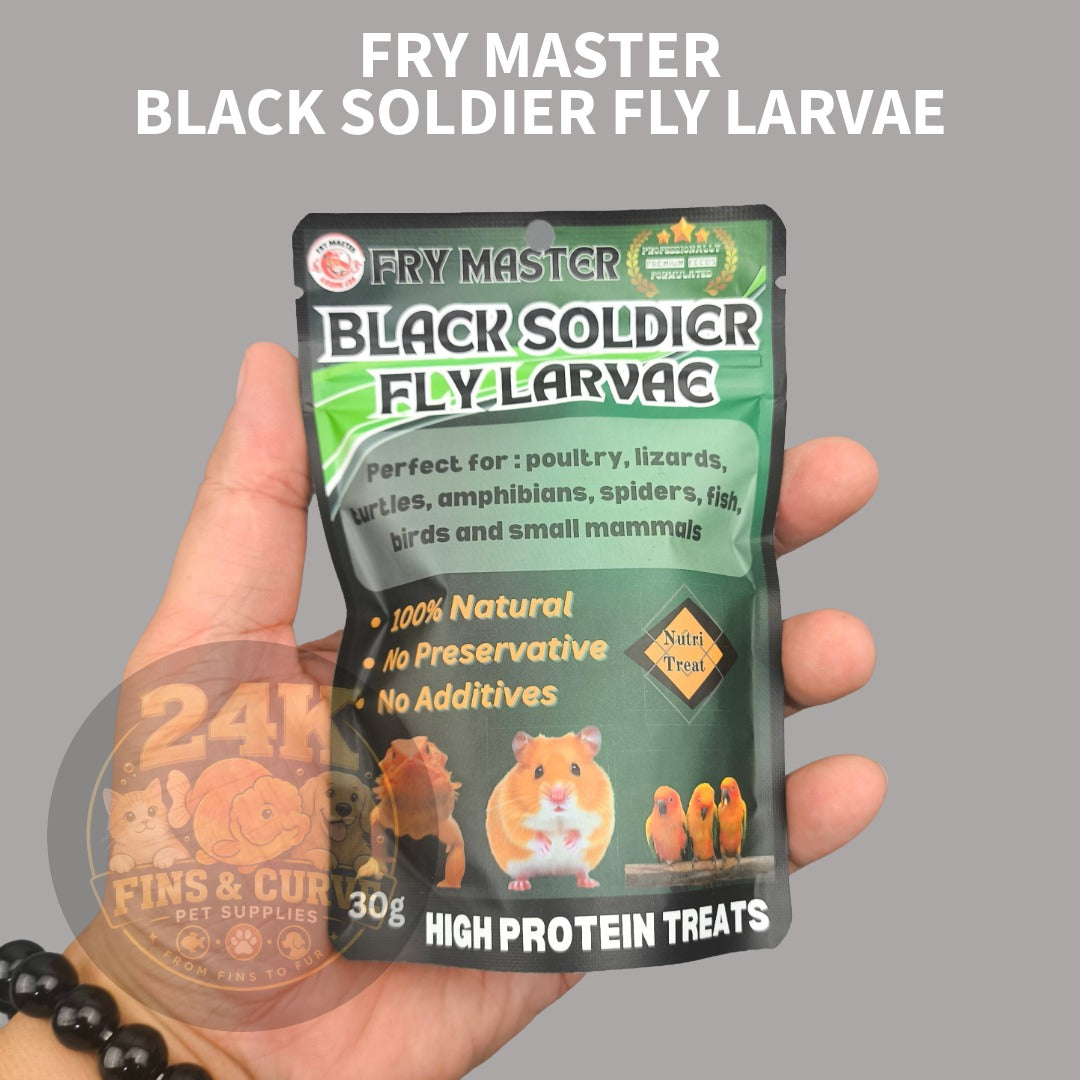 FRY MASTER Dried Black Soldier Fly Larvae 30g High-Protein Treat for Fish Reptiles Birds