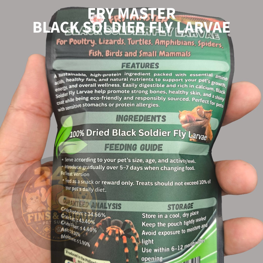 FRY MASTER Dried Black Soldier Fly Larvae 30g High-Protein Treat for Fish Reptiles Birds