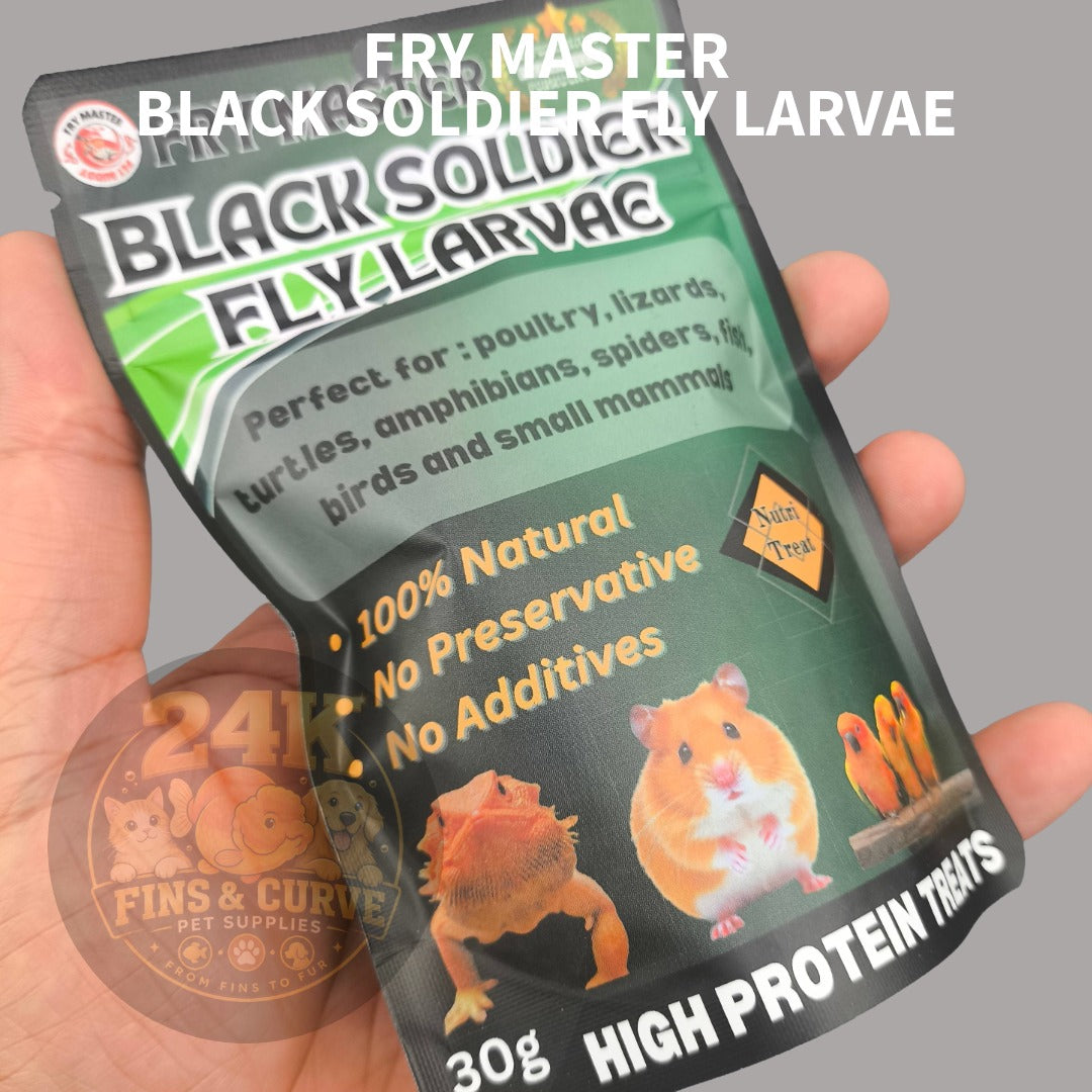 FRY MASTER Dried Black Soldier Fly Larvae 30g High-Protein Treat for Fish Reptiles Birds