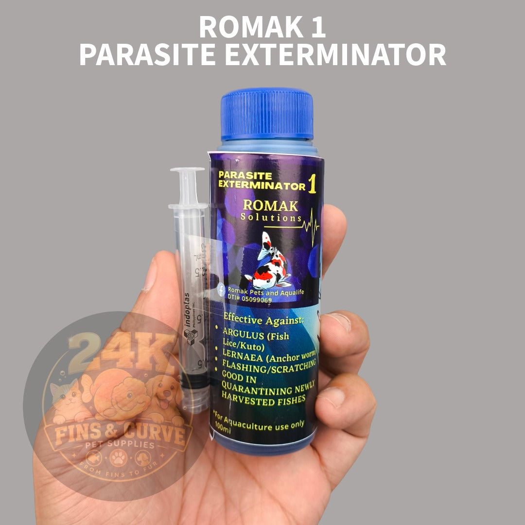 Romak 1 Parasite Exterminator Lice/Kuto/Anchor Worm Treatment for Pet Fish and Aquaculture 100ml