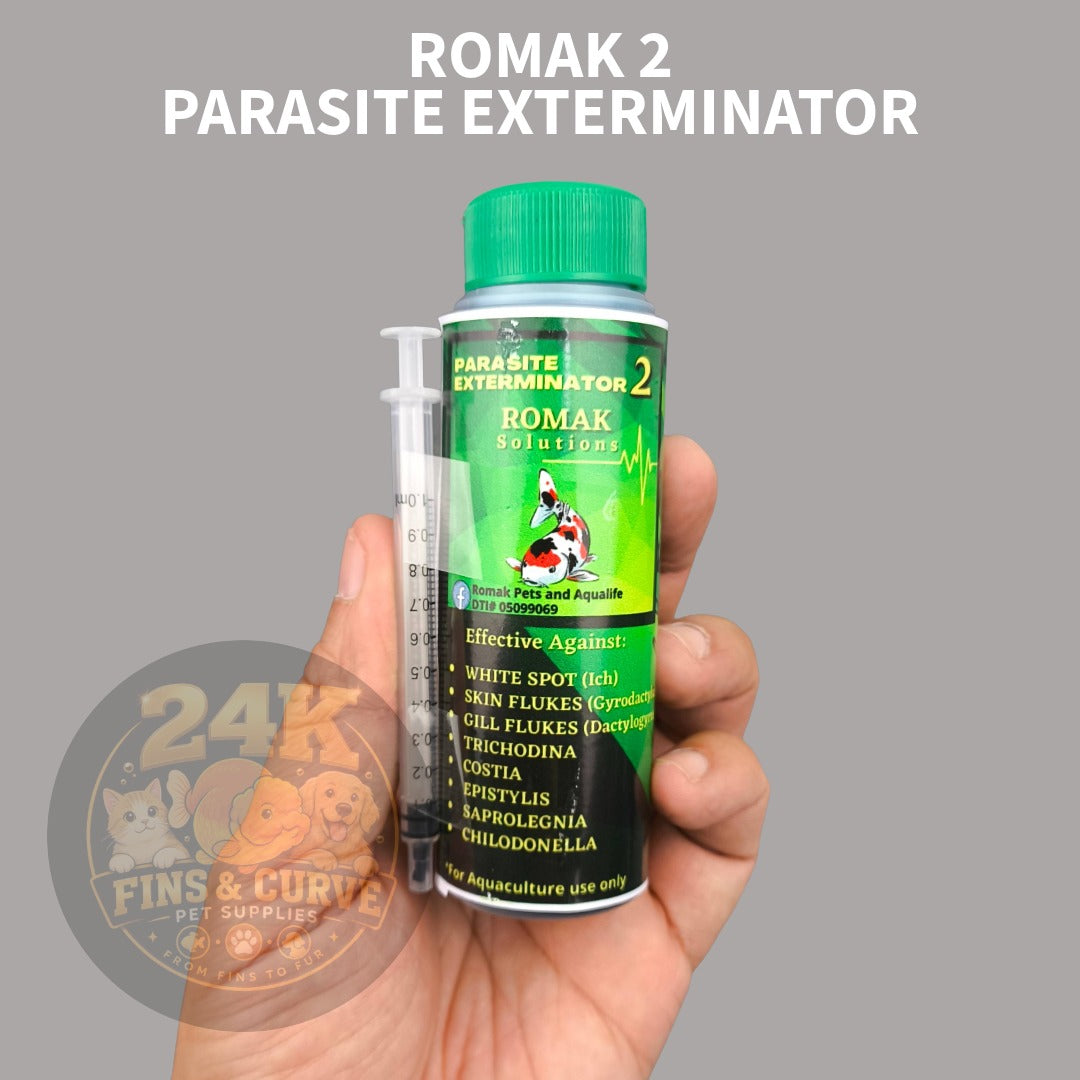 Romak 2 Parasite Exterminator White Spot/Ich/Scale Flukes/Gill Flukes Treatment for Pet Fish and Aquaculture 100ml