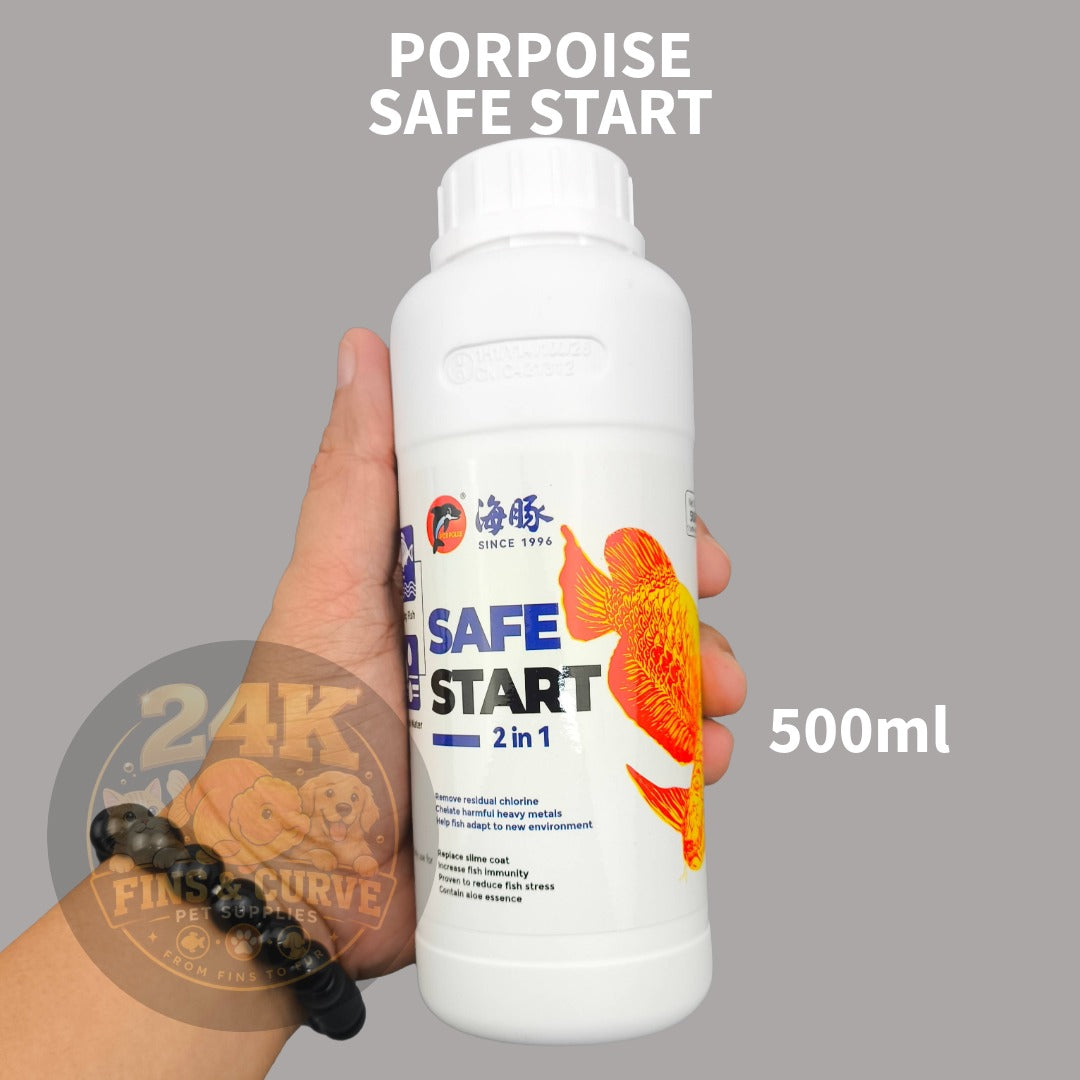 Porpoise Safe Start 2 in 1 Aquarium Water Conditioner Anti Chlorine Dechlorinator 500mL 1L 1Gal