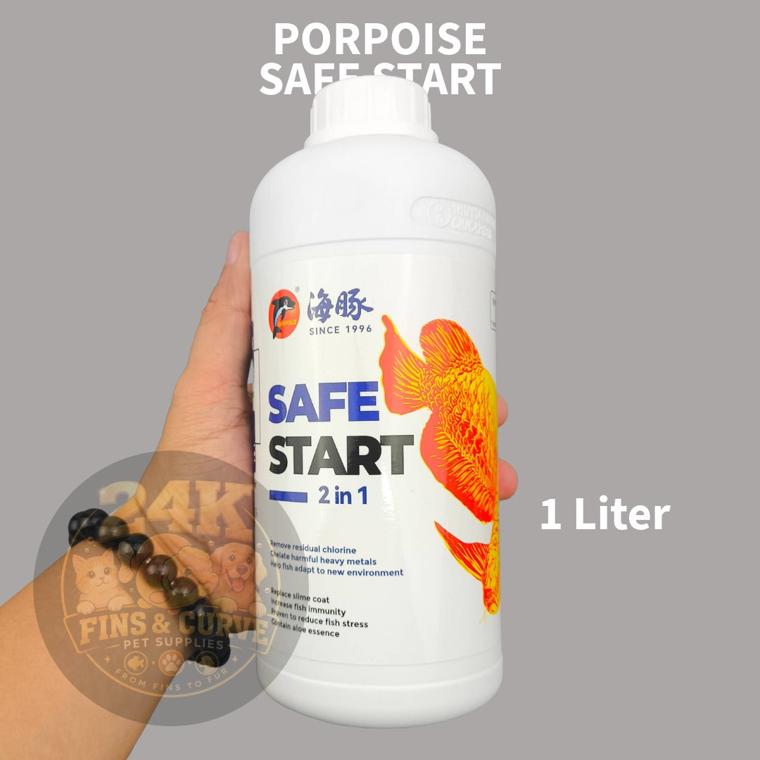 Porpoise Safe Start 2 in 1 Aquarium Water Conditioner Anti Chlorine Dechlorinator 500mL 1L 1Gal