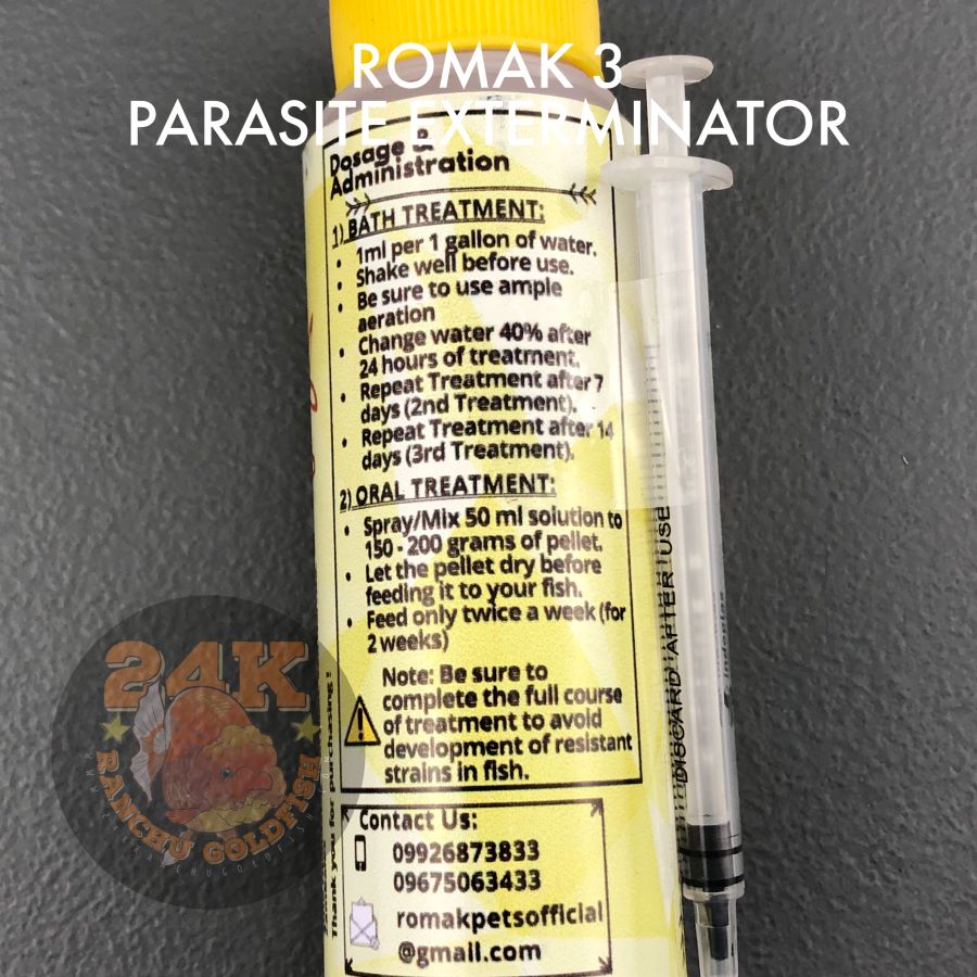 Romak 3 Parasite Exterminator Dewormer/Stomach/Vowel/Nudular/Lung Worms Treatment for Pet Fish and Aquaculture 100ml