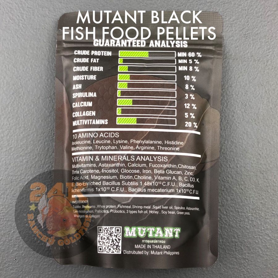 Mutant Black Ornamental Goldfish Pro Pellet Sinking Body Form and Mass Gain Thailand 100g