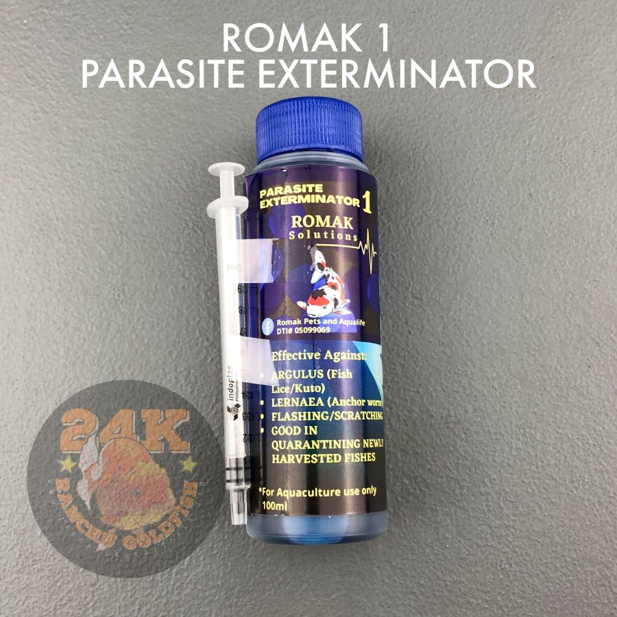 Romak 1 Parasite Exterminator Lice/Kuto/Anchor Worm Treatment for Pet Fish and Aquaculture 100ml