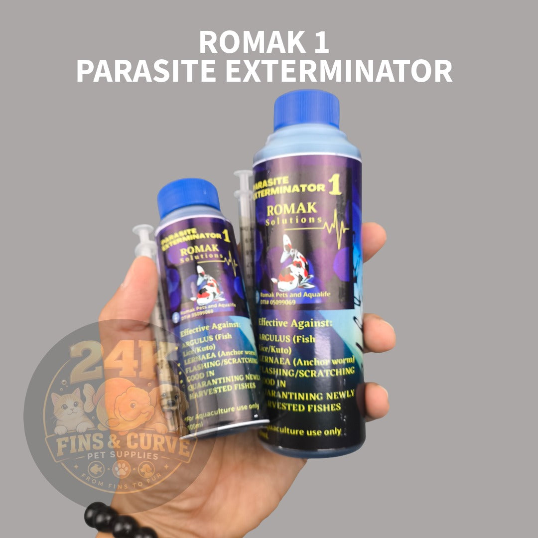 Romak 1 Parasite Exterminator Lice/Kuto/Anchor Worm Treatment for Pet Fish and Aquaculture 100ml
