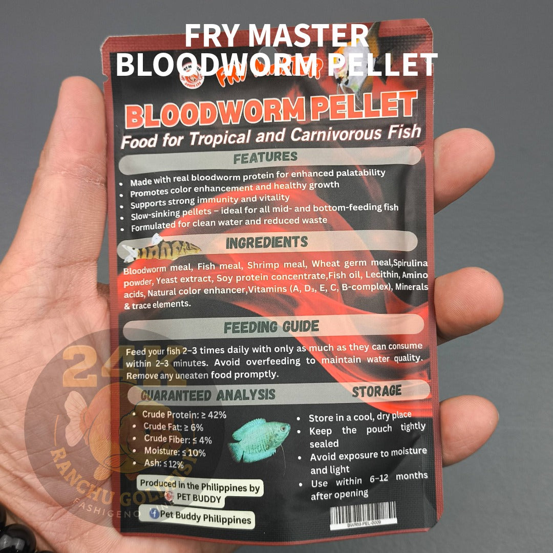 FRY MASTER Bloodworm Pellet 50g High Protein Fish Food for Tropical & Carnivorous Fish Slow Sinking Pellet