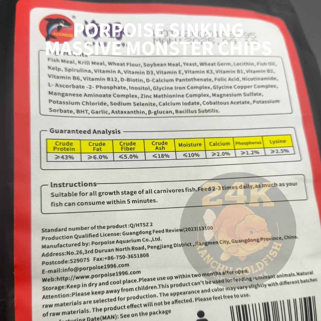 Porpoise Sinking Monster Chips Large Carnivore Fish Pellet High-Protein Sinking Chips