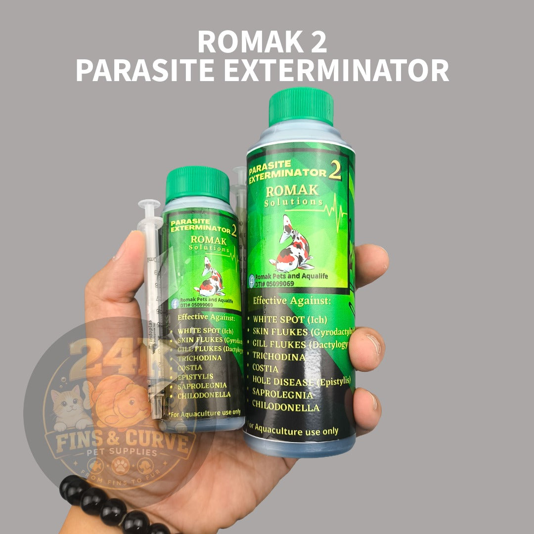 Romak 2 Parasite Exterminator White Spot/Ich/Scale Flukes/Gill Flukes Treatment for Pet Fish and Aquaculture 100ml