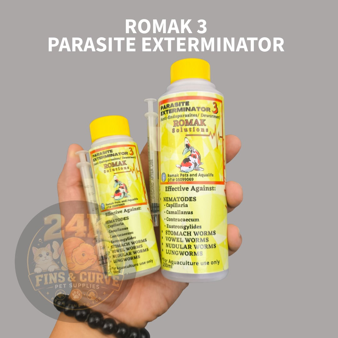 Romak 3 Parasite Exterminator Dewormer/Stomach/Vowel/Nudular/Lung Worms Treatment for Pet Fish and Aquaculture 100ml