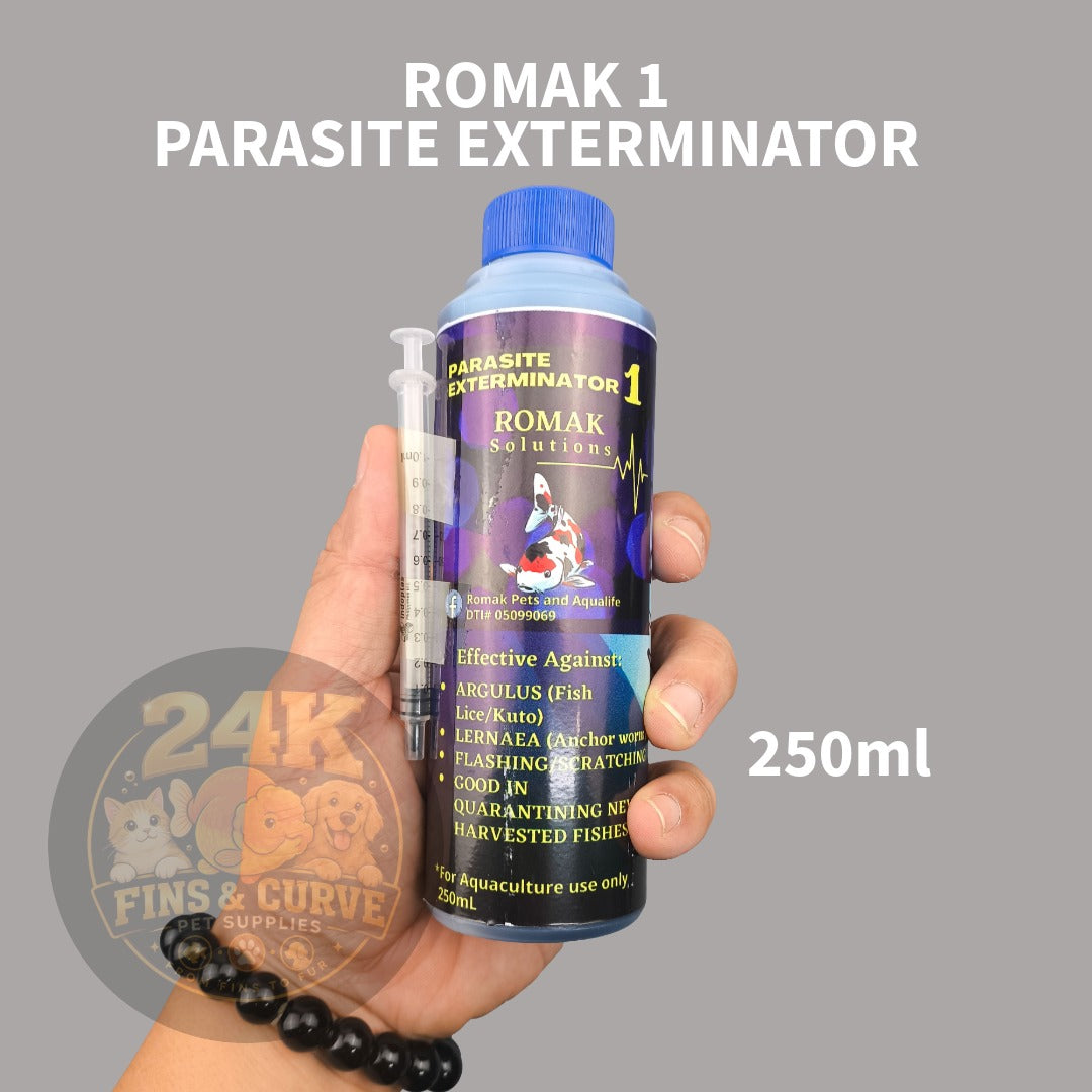 Romak 1 Parasite Exterminator Lice/Kuto/Anchor Worm Treatment for Pet Fish and Aquaculture 100ml