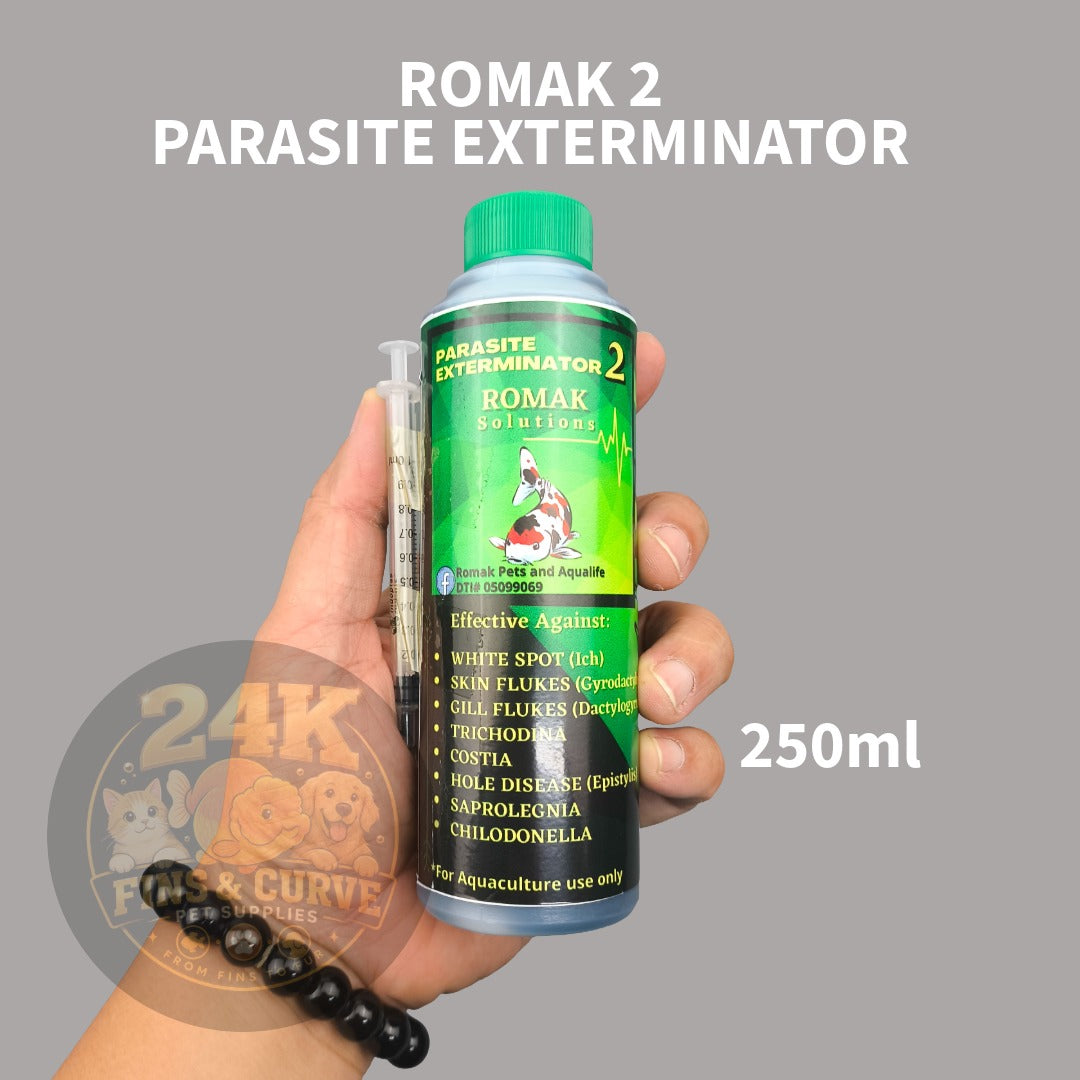 Romak 2 Parasite Exterminator White Spot/Ich/Scale Flukes/Gill Flukes Treatment for Pet Fish and Aquaculture 100ml